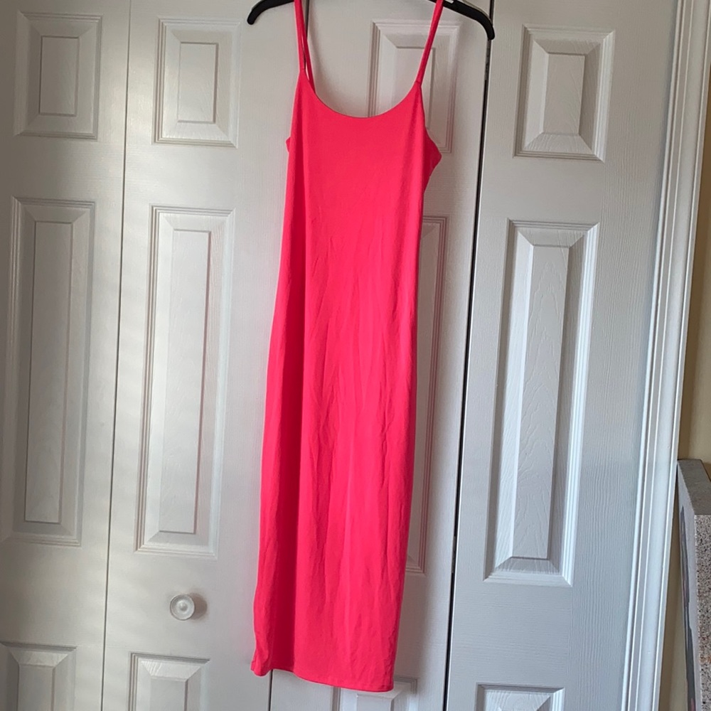 Hot Pink Spaghetti strap fitted MIDI Summer dress
